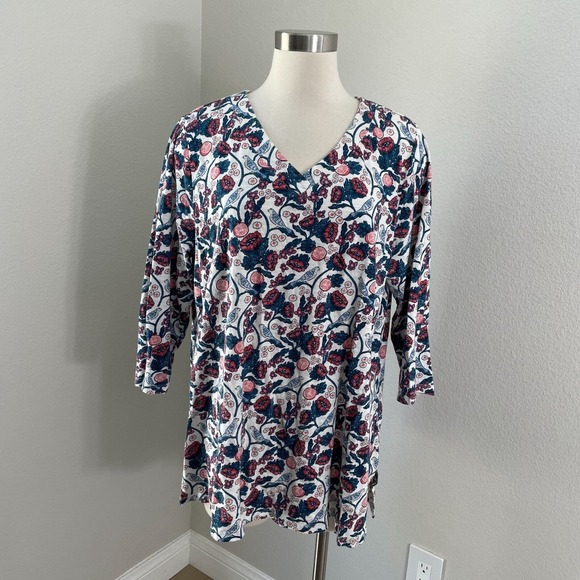 Style & Co. Tops - Style & Co Womens Plus XXL Floral Tunic Top 3/4 Sleeves Floral Pomegranate Bird